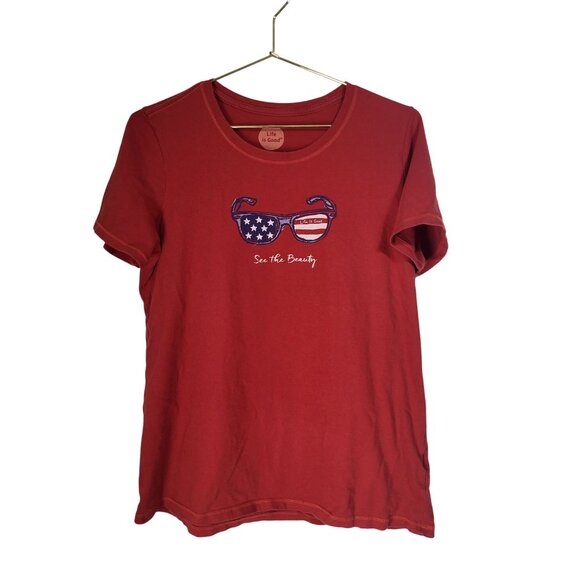 LIFE IS GOOD "See the Beauty" Womens M Patriotic USA Red American Flag July 4th - Picture 2 of 10